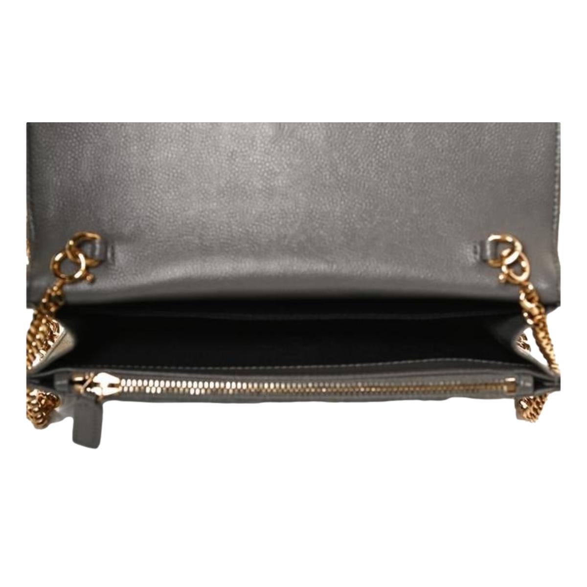 Saint Laurent YSL Pebble Gray Quilted Leather Monogram Crossbody 377828