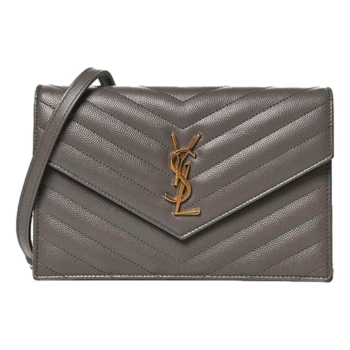 Saint Laurent YSL Pebble Gray Quilted Leather Monogram Crossbody 377828