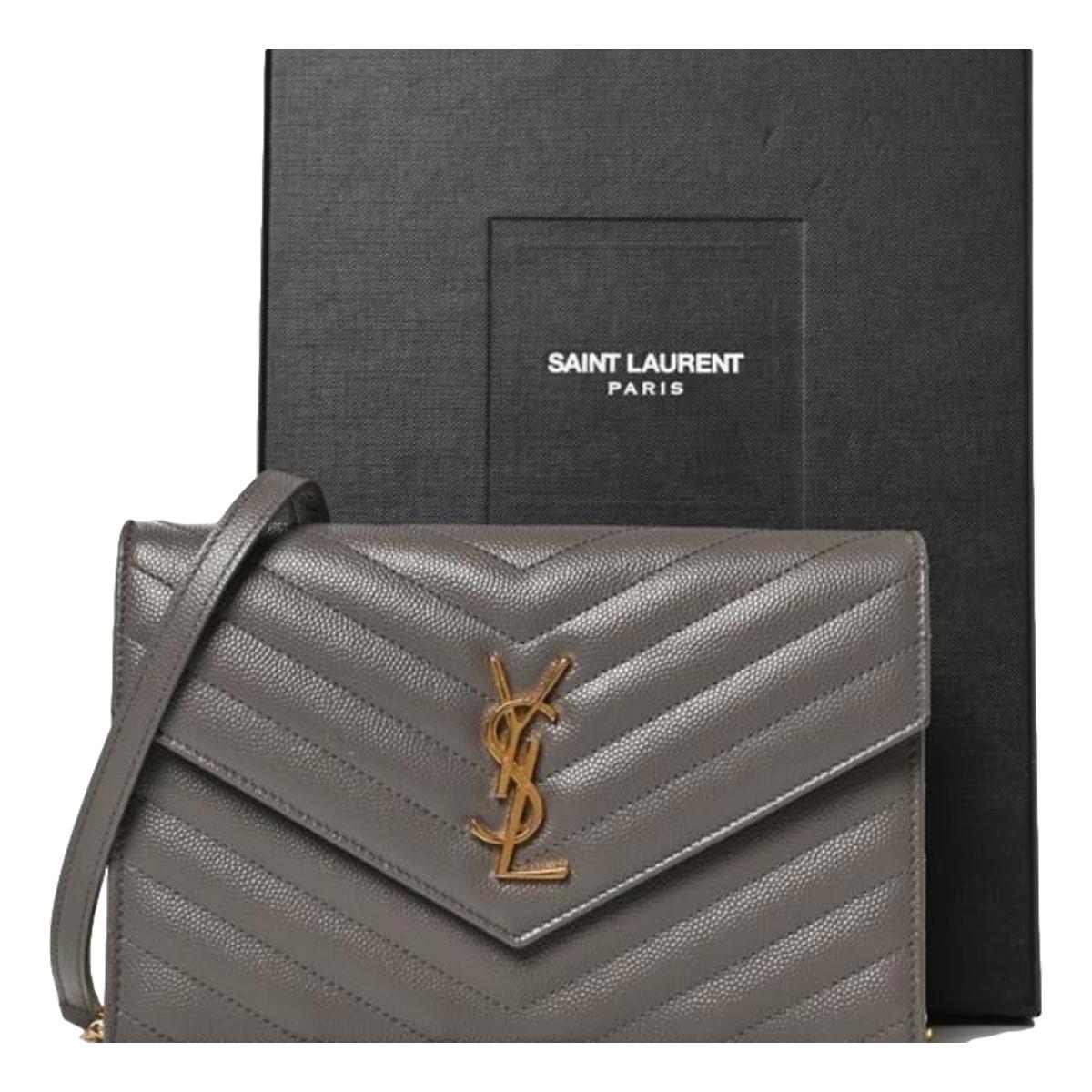 Saint Laurent YSL Pebble Gray Quilted Leather Monogram Crossbody 377828