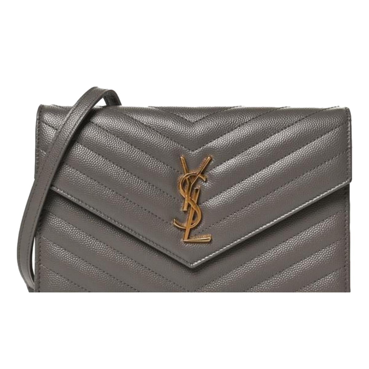 Saint Laurent YSL Pebble Gray Quilted Leather Monogram Crossbody 377828