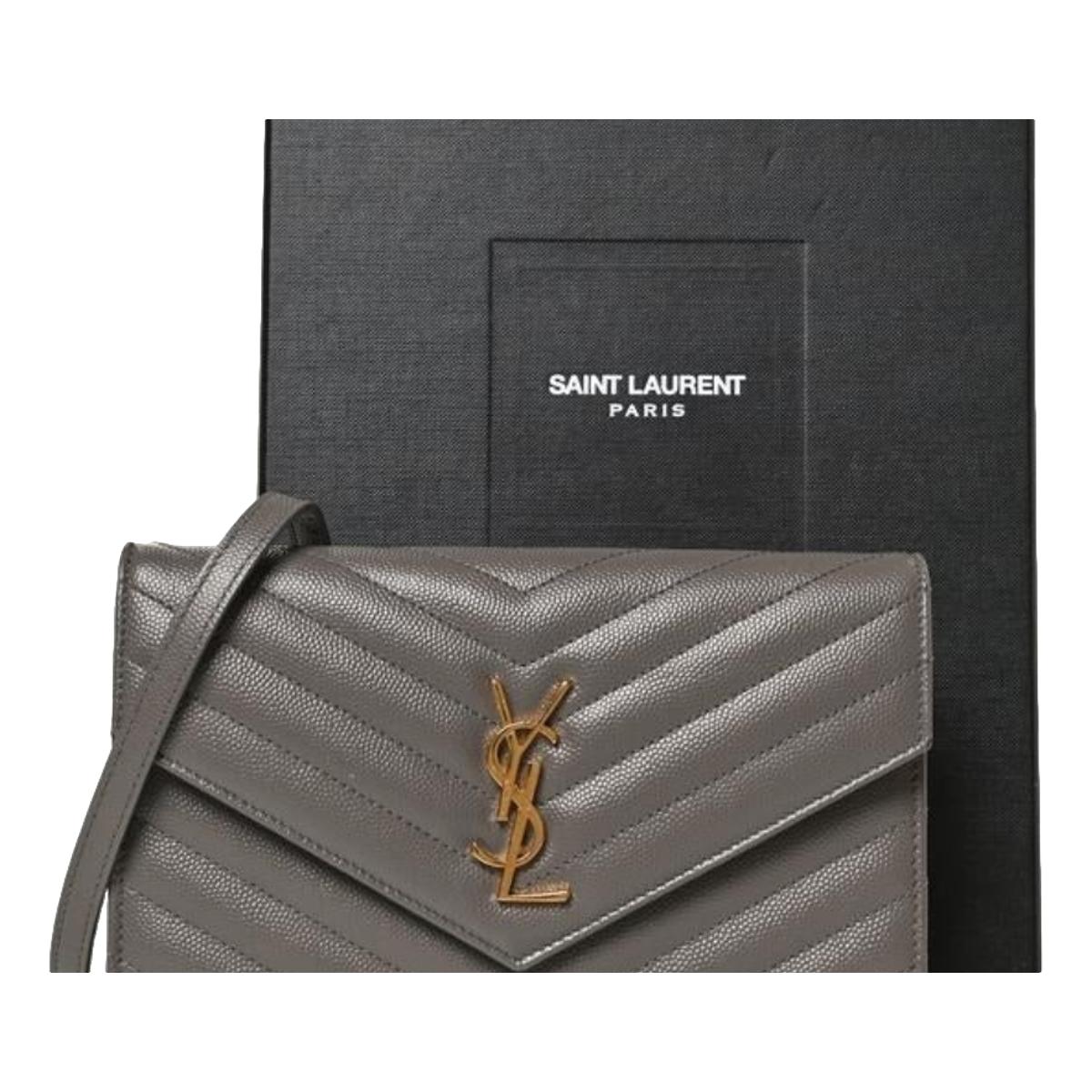 Saint Laurent YSL Pebble Gray Quilted Leather Monogram Crossbody 377828