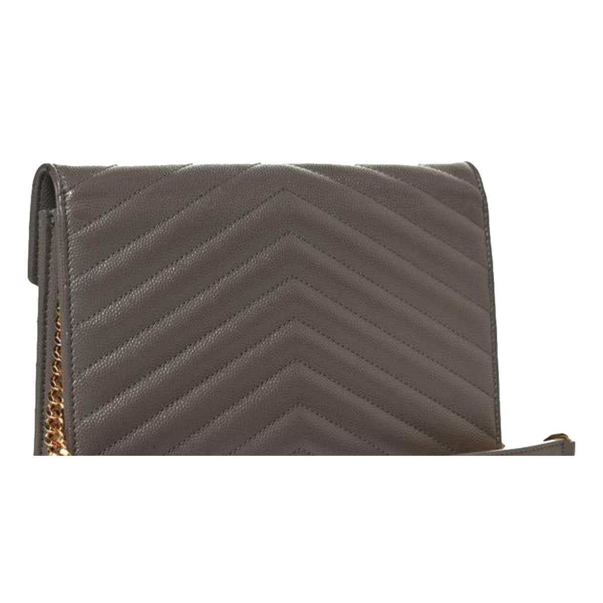Saint Laurent YSL Pebble Gray Quilted Leather Monogram Crossbody 377828