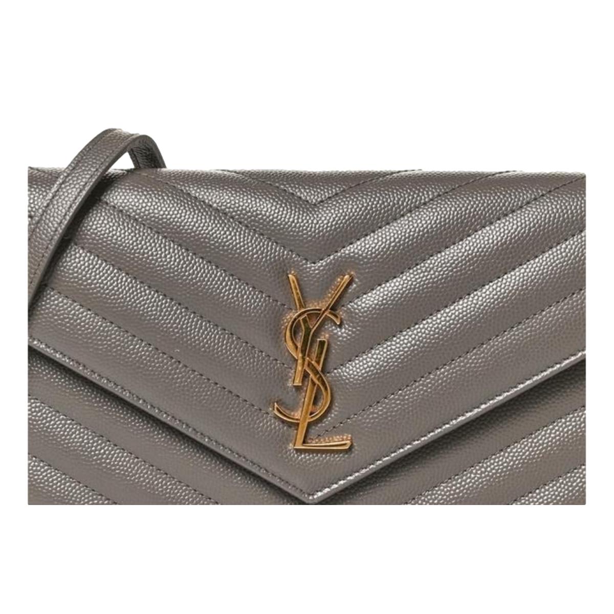 Saint Laurent YSL Pebble Gray Quilted Leather Monogram Crossbody 377828