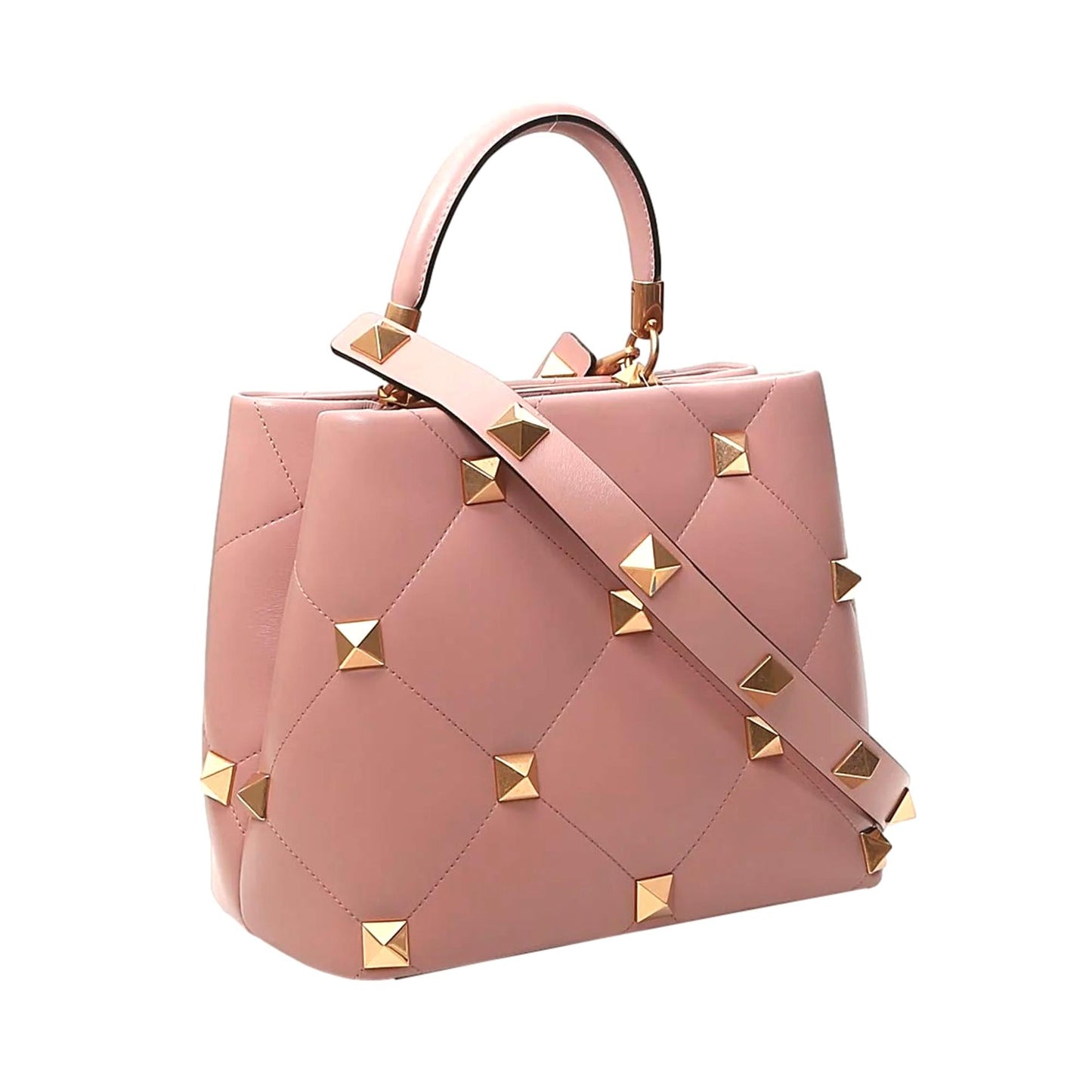 Valentino Garavani Roman Stud Nude Blush Leather Top Handle Crossbody Bag