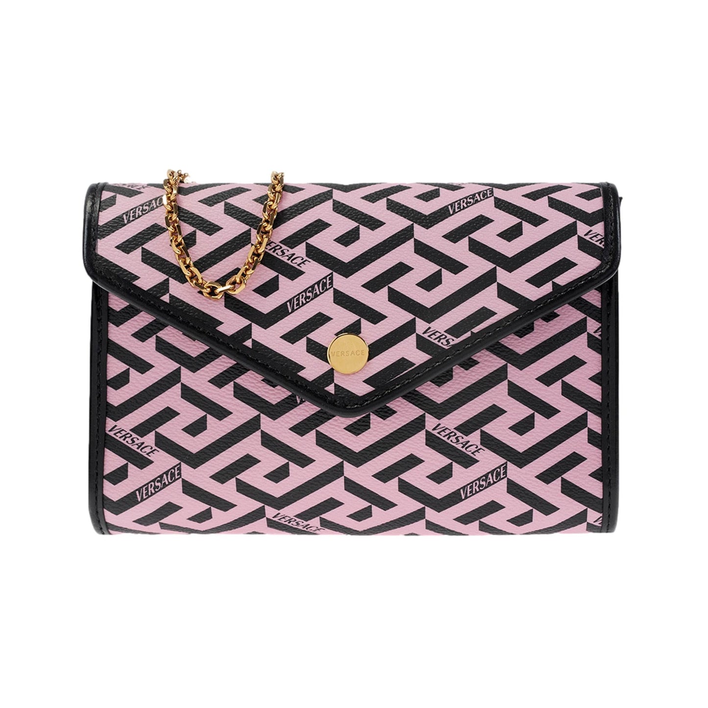 Versace La Greca Signature Canvas Pink and Black Crossbody Clutch Bag
