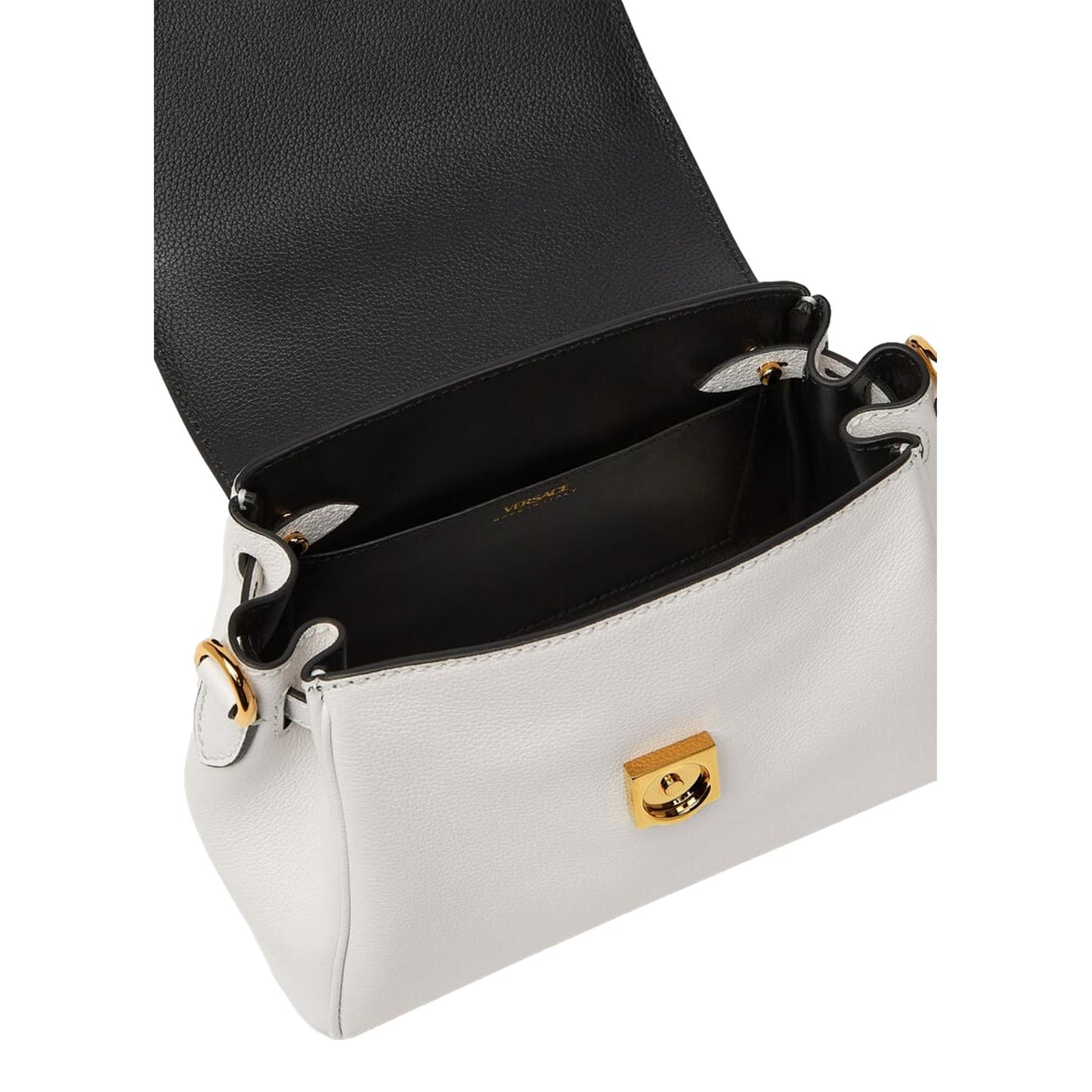 Versace La Medusa Black and White Calf Leather Satchel Crossbody Bag