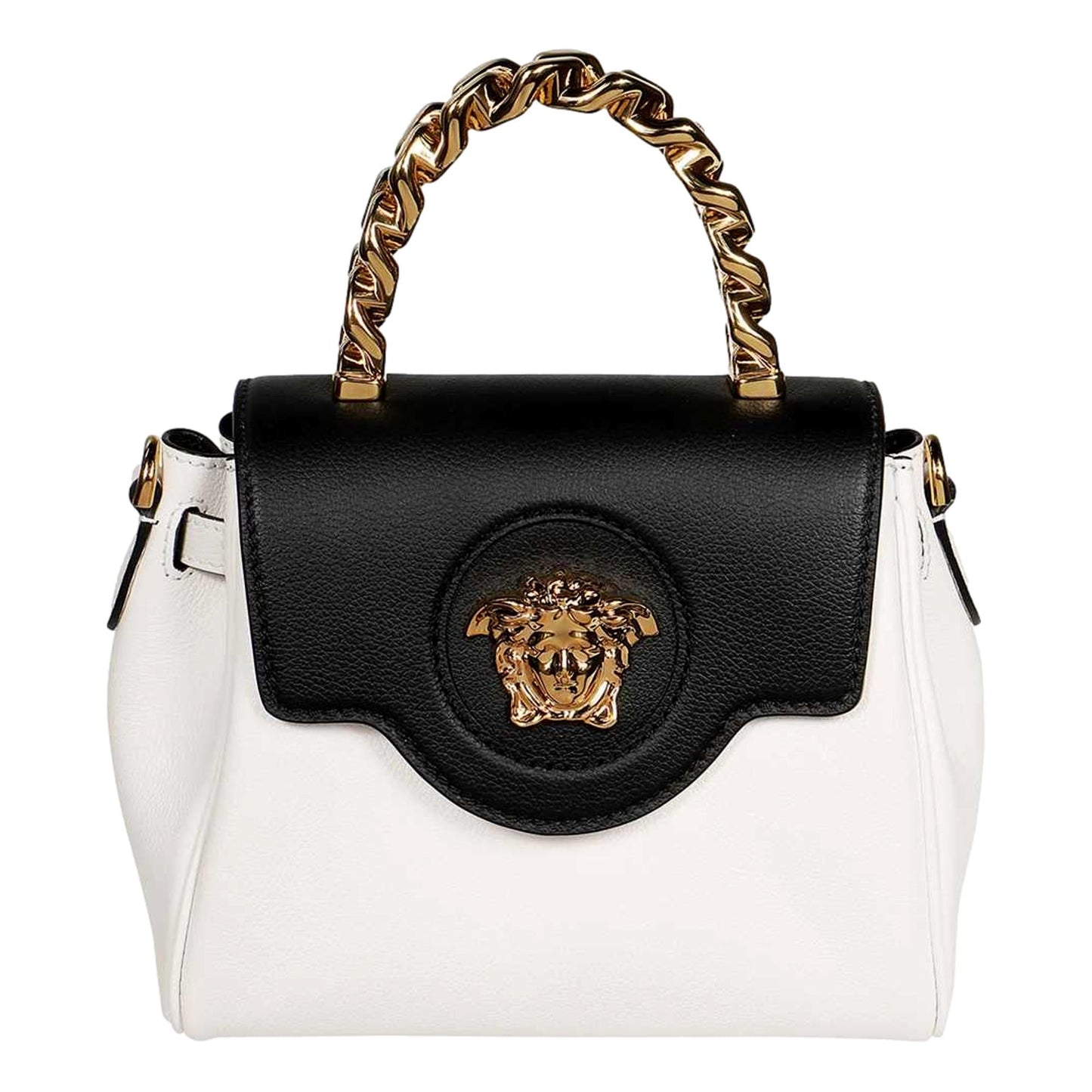 Versace La Medusa Black and White Calf Leather Satchel Crossbody Bag