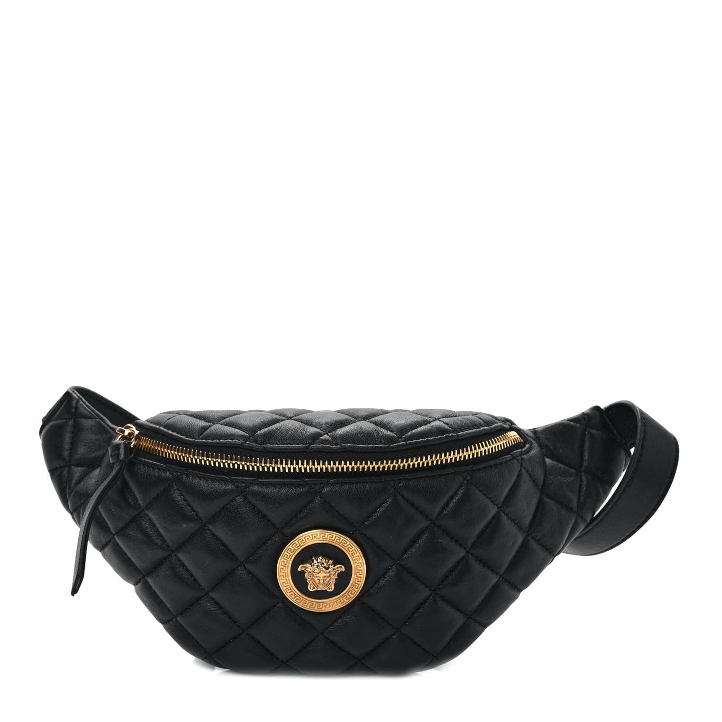 Versace La Medusa Black Quilted Lamb Leather Fanny Pack Belt Bag