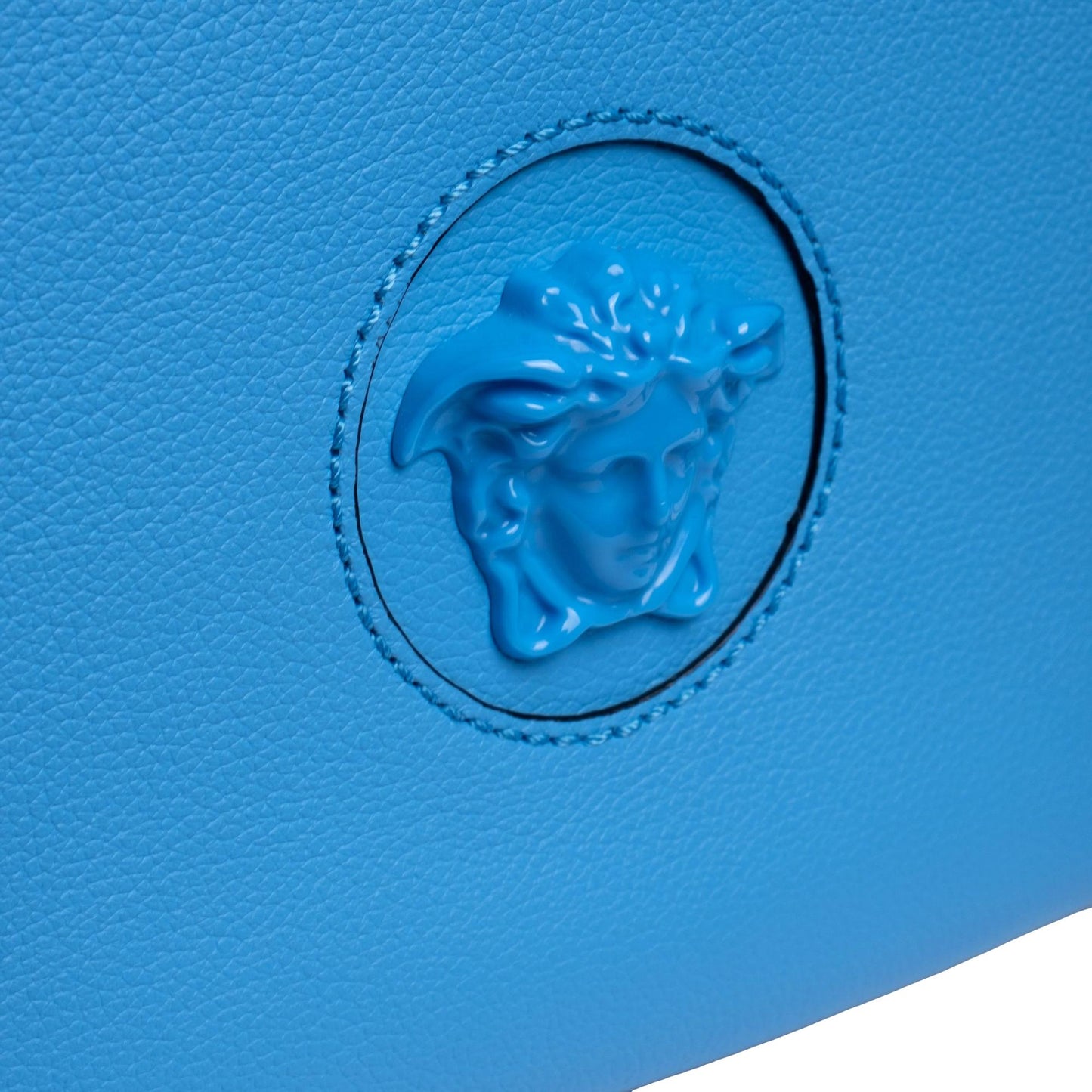 Versace La Medusa Blue Pebbled Leather Medium Hobo Bag 1000699