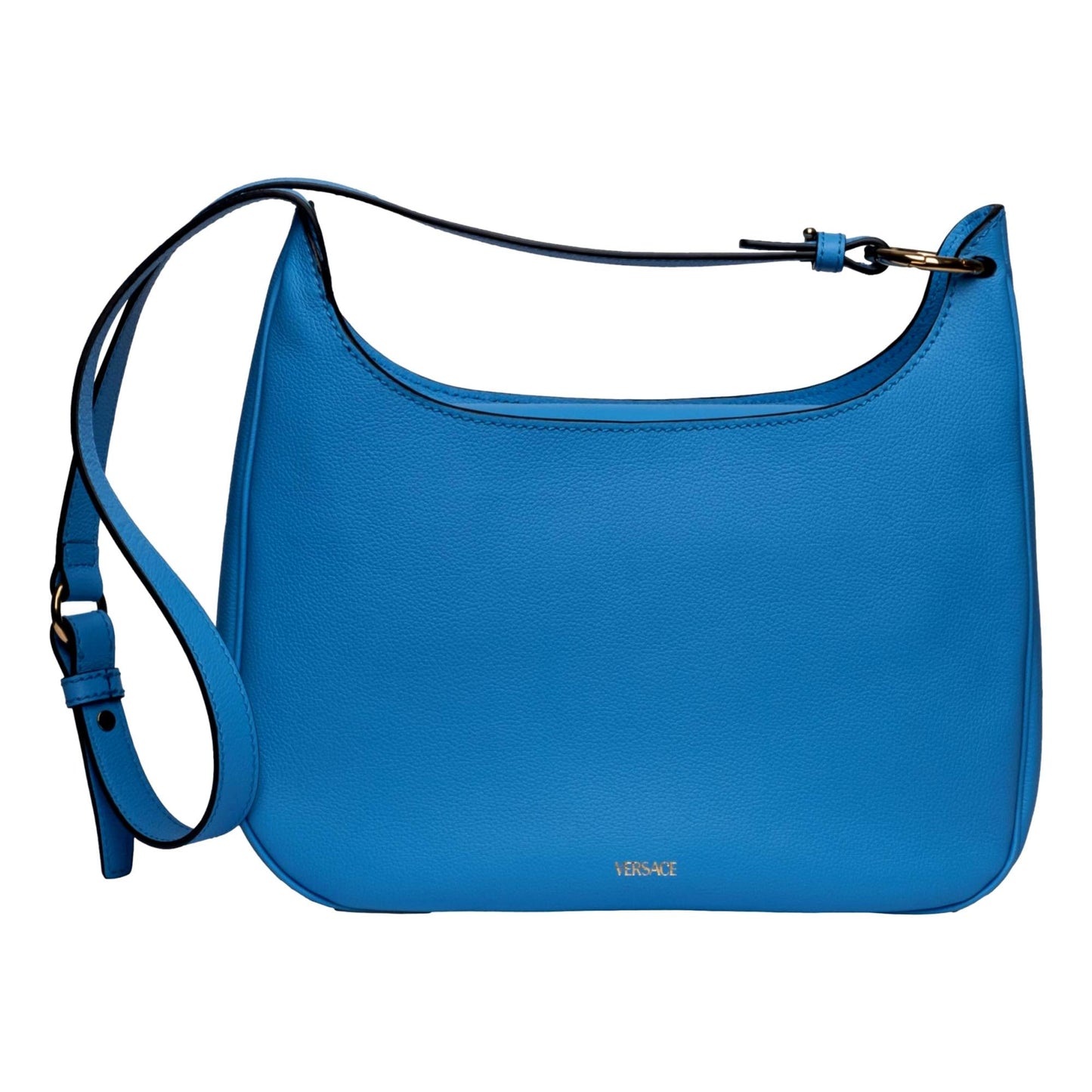 Versace La Medusa Blue Pebbled Leather Medium Hobo Bag 1000699