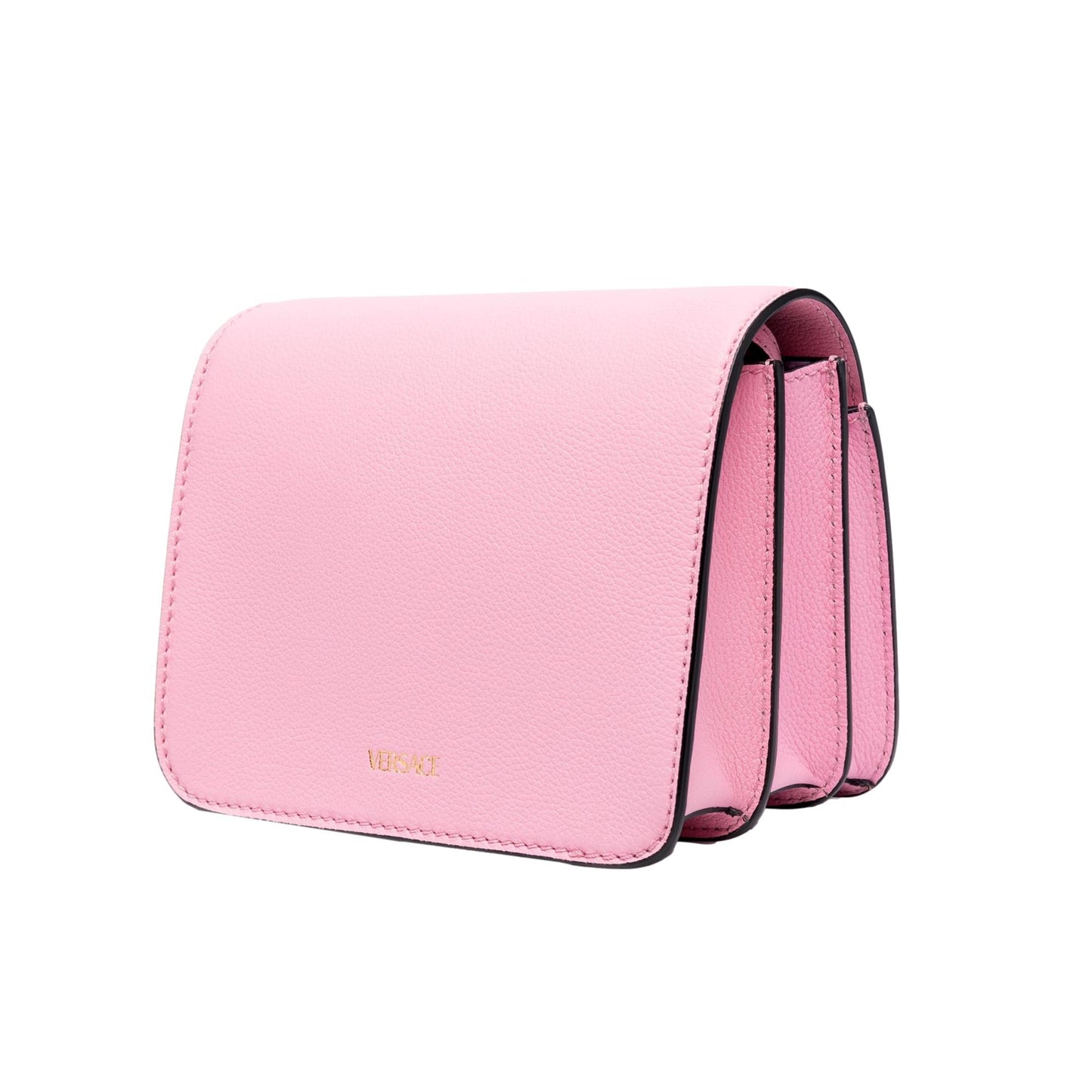 Versace La Medusa Logo Plaque Pink Pebbled Leather Crossbody Bag