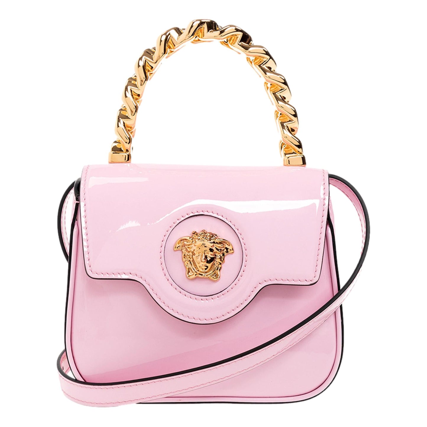 Versace La Medusa Pink Patent Leather Mini Top Handle Crossbody Bag