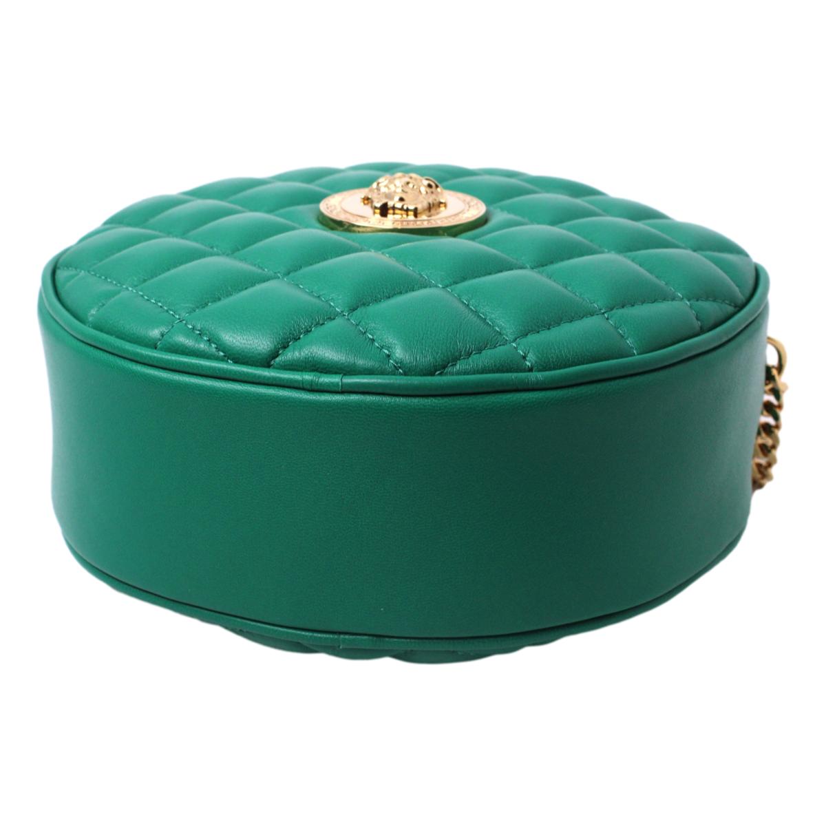 Versace La Medusa Round Quilted Leather Green Shoulder Bag 1002866