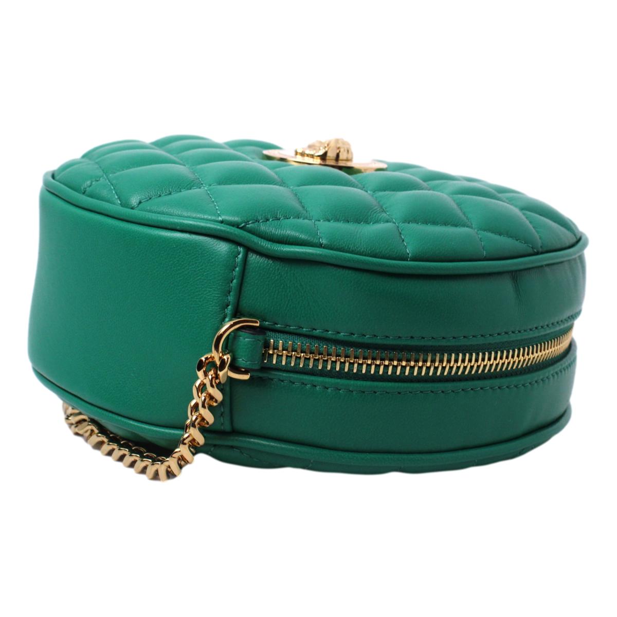 Versace La Medusa Round Quilted Leather Green Shoulder Bag 1002866