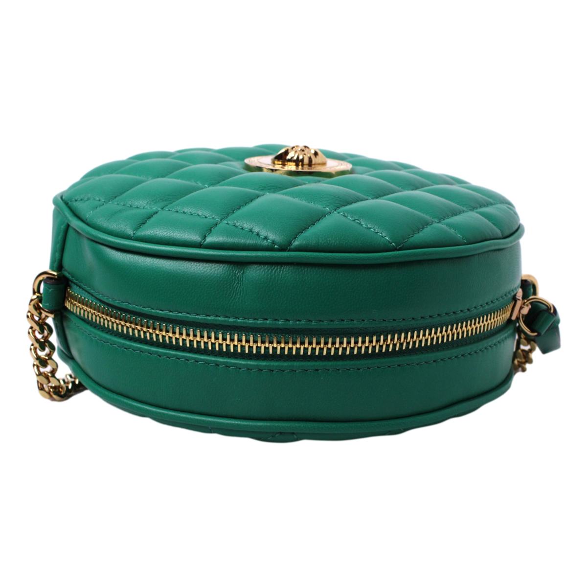 Versace La Medusa Round Quilted Leather Green Shoulder Bag 1002866