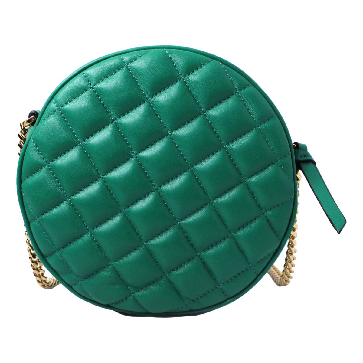 Versace La Medusa Round Quilted Leather Green Shoulder Bag 1002866