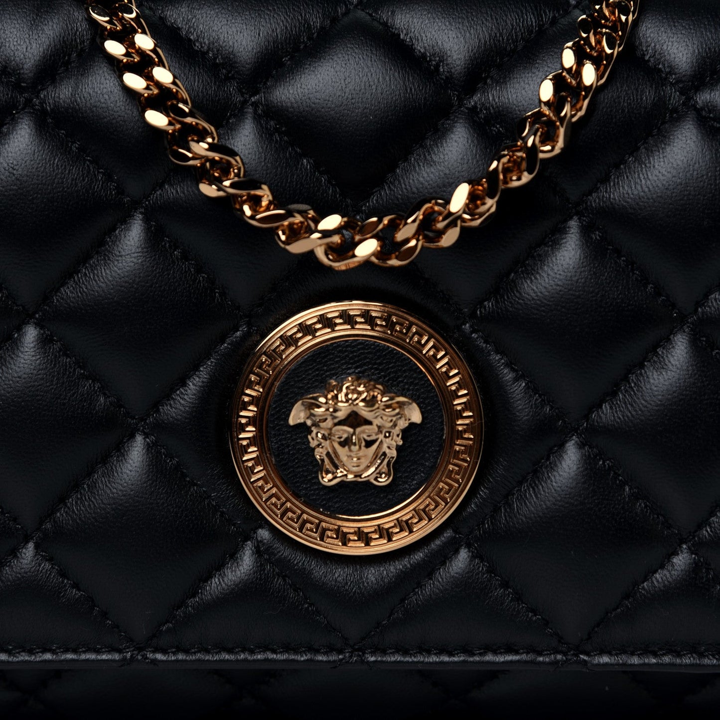 Versace Medusa Nappa Quilted Black Leather Chain Crossbody DBFI163S