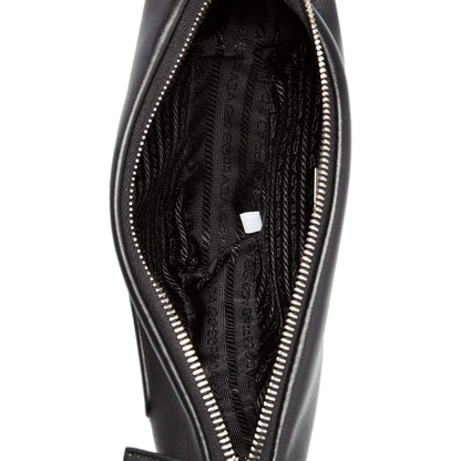 Prada Grace Triangle Leather Pouch Clutch Bag with Embossed Logo Nero Black