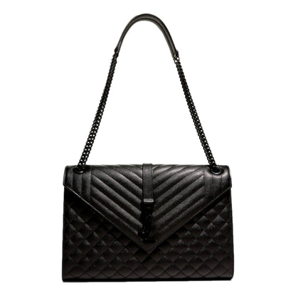 Saint Laurent Envelope Large Shoulder Bag Grain de Poudre Black Leather