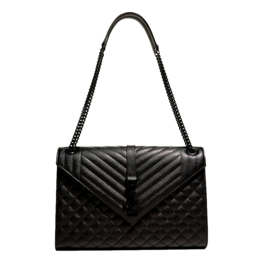 Saint Laurent Envelope Large Shoulder Bag Grain de Poudre Black Leather