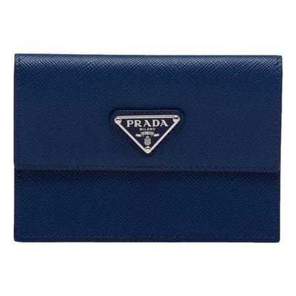 Prada Triangle Logo Card Holder Saffiano Wallet Bluette Blue
