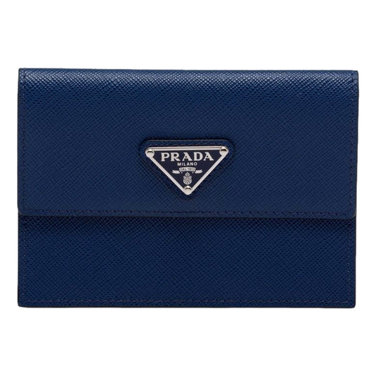 Prada Triangle Logo Card Holder Saffiano Wallet Bluette Blue