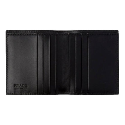 Prada Spazzolato Foldover Card Wallet Metallic Silver Embossed Leather