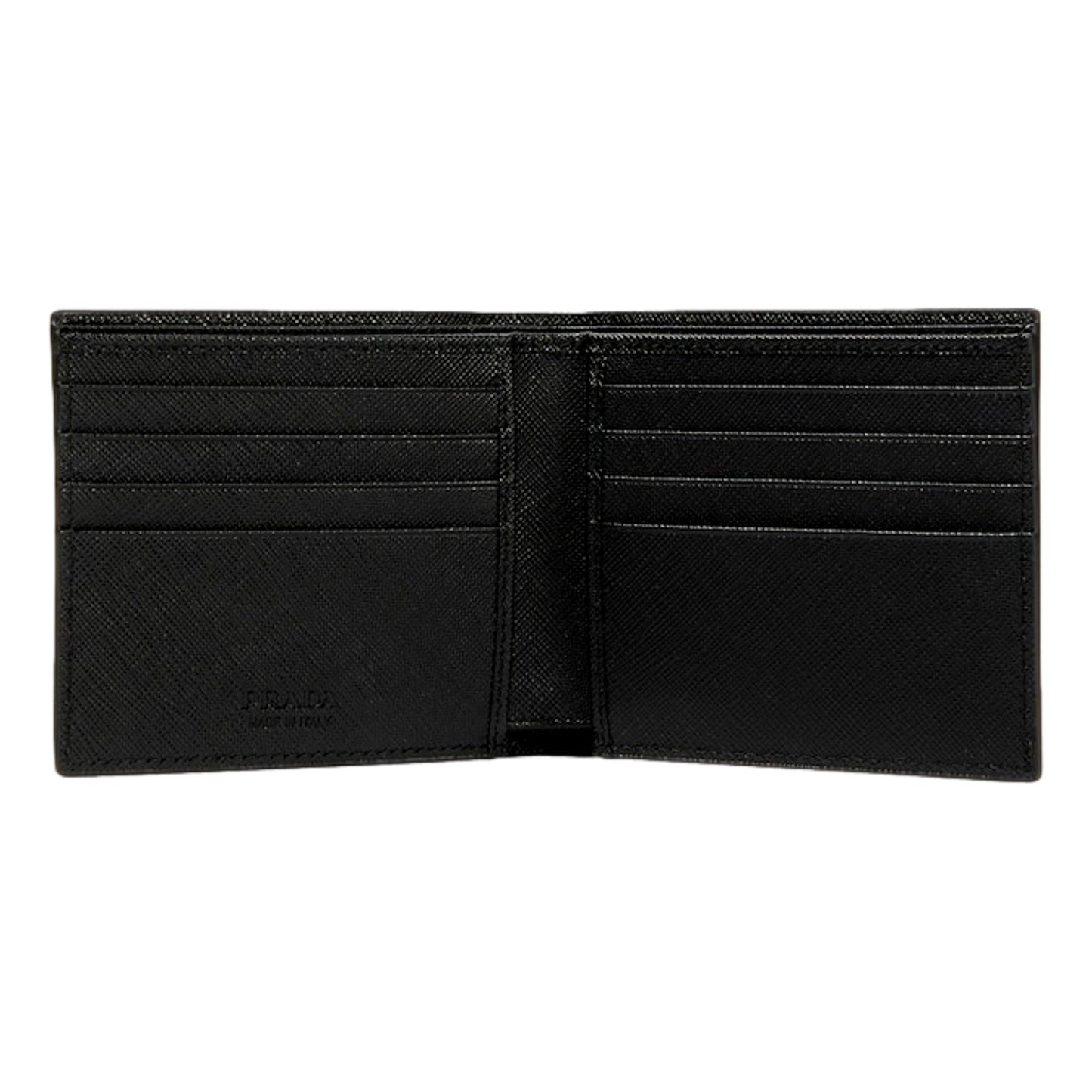 Prada Saffiano Leather Bifold Card Wallet Triangle Embossed Logo Black
