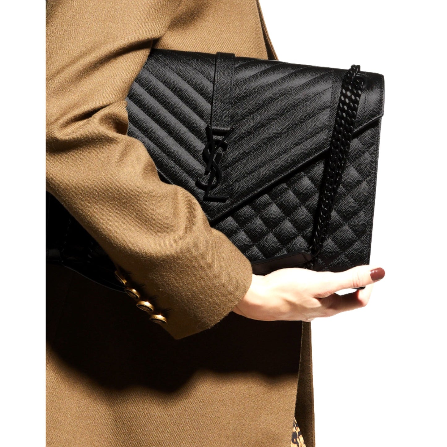 Saint Laurent Envelope Large Shoulder Bag Grain de Poudre Black Leather