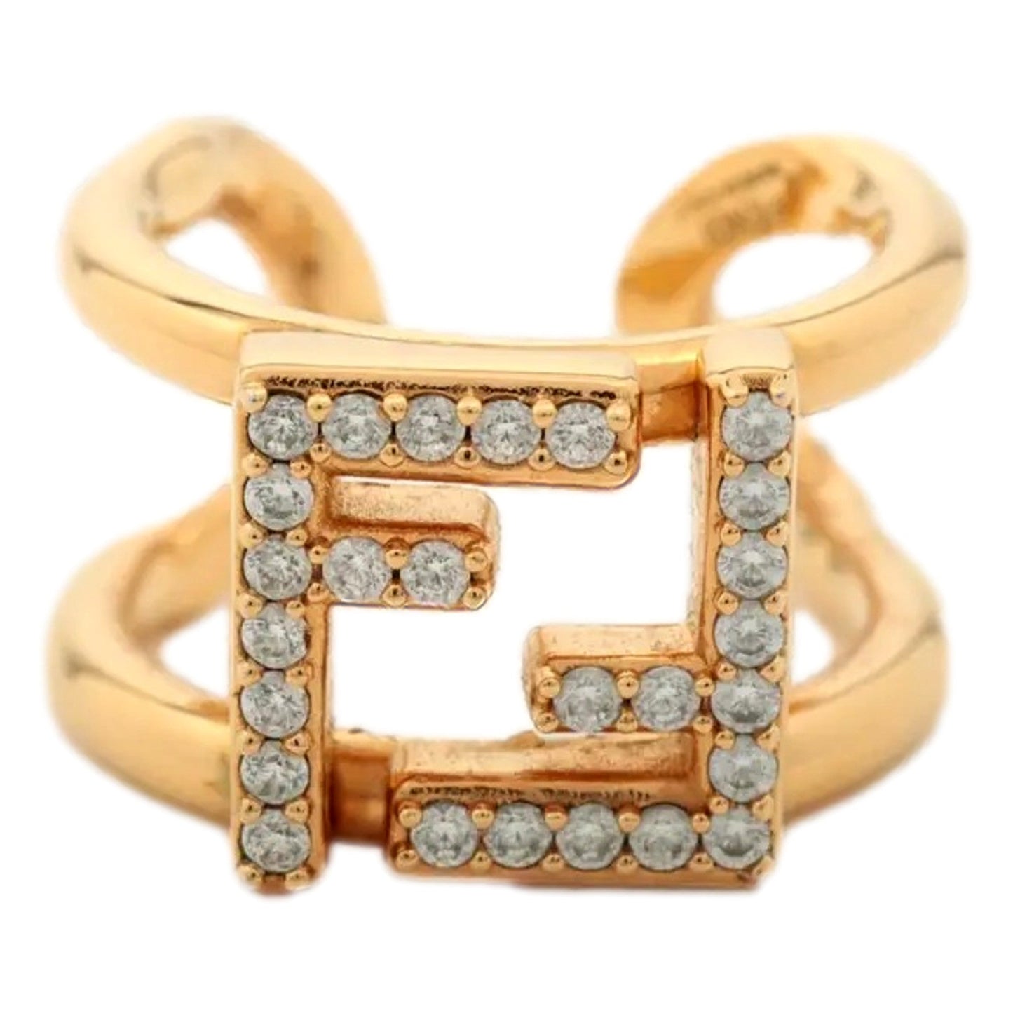 Fendi FF Anello Gold and Crystal Embellished Ring Small