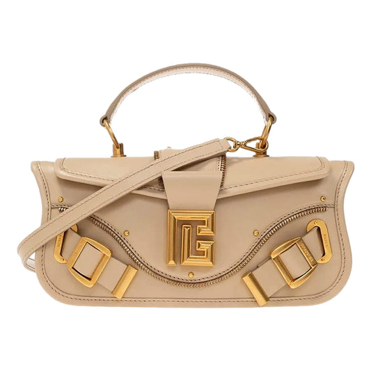 Balmain Blaze Beige Calf Leather Baguette Top Handle Crossbody Bag