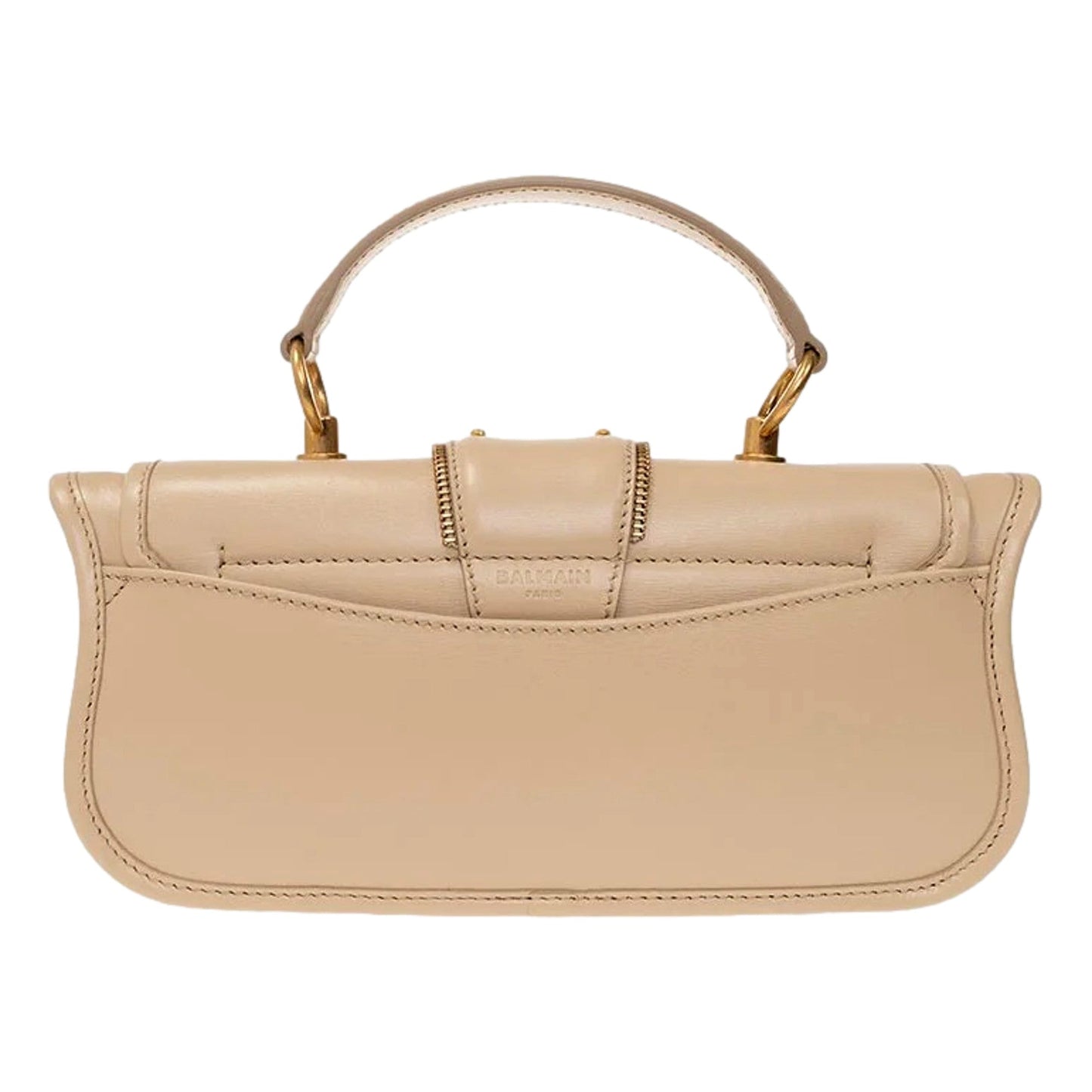 Balmain Blaze Beige Calf Leather Baguette Top Handle Crossbody Bag