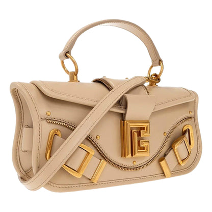 Balmain Blaze Beige Calf Leather Baguette Top Handle Crossbody Bag