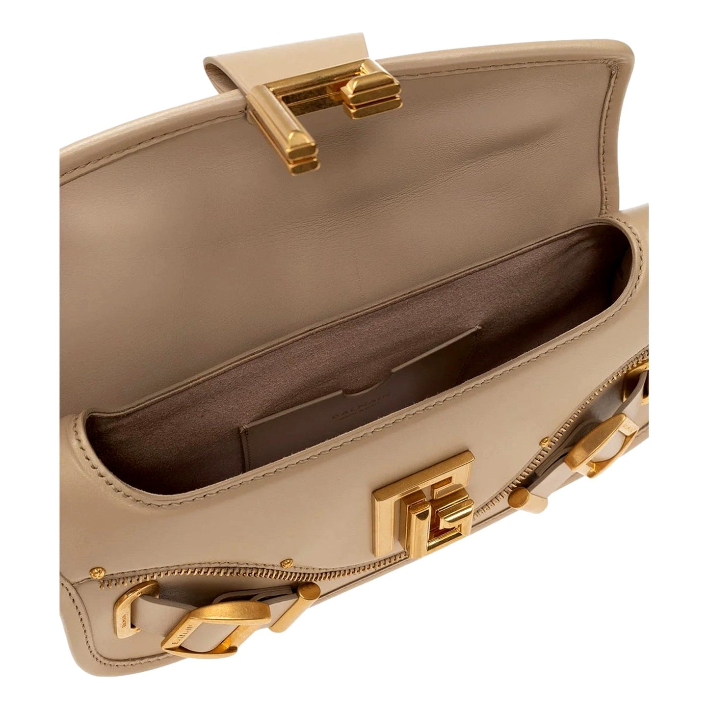 Balmain Blaze Beige Calf Leather Baguette Top Handle Crossbody Bag