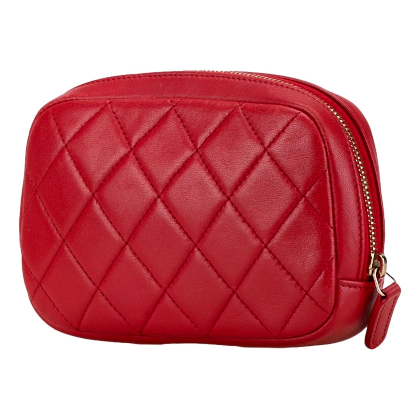 Chanel Lambskin Quilted Small Curvy Pouch Cosmetic Case Pouch Red