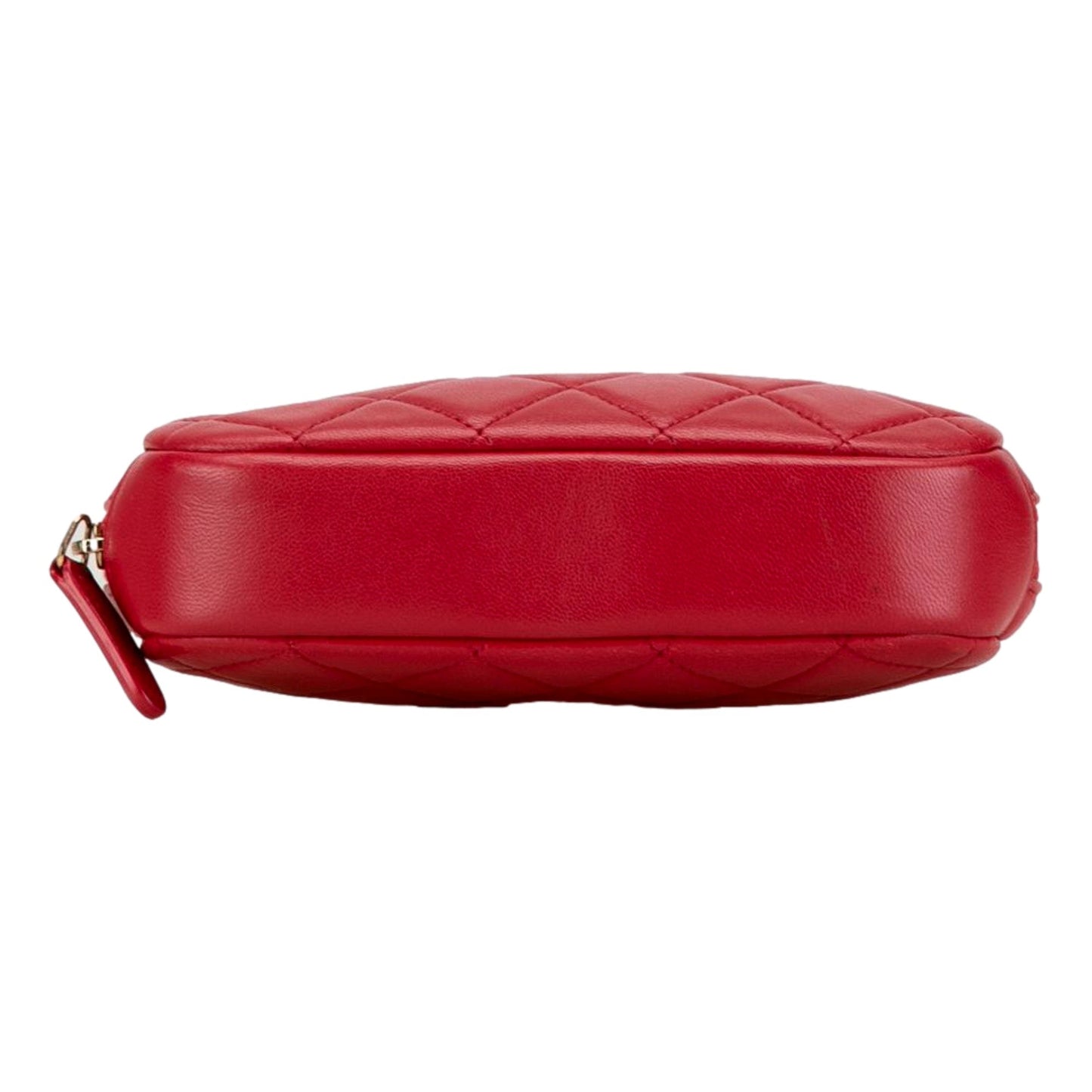 Chanel Lambskin Quilted Small Curvy Pouch Cosmetic Case Pouch Red