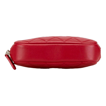 Chanel Lambskin Quilted Small Curvy Pouch Cosmetic Case Pouch Red