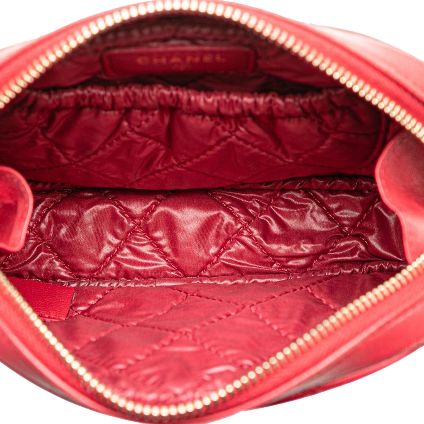 Chanel Lambskin Quilted Small Curvy Pouch Cosmetic Case Pouch Red