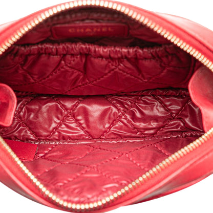 Chanel Lambskin Quilted Small Curvy Pouch Cosmetic Case Pouch Red