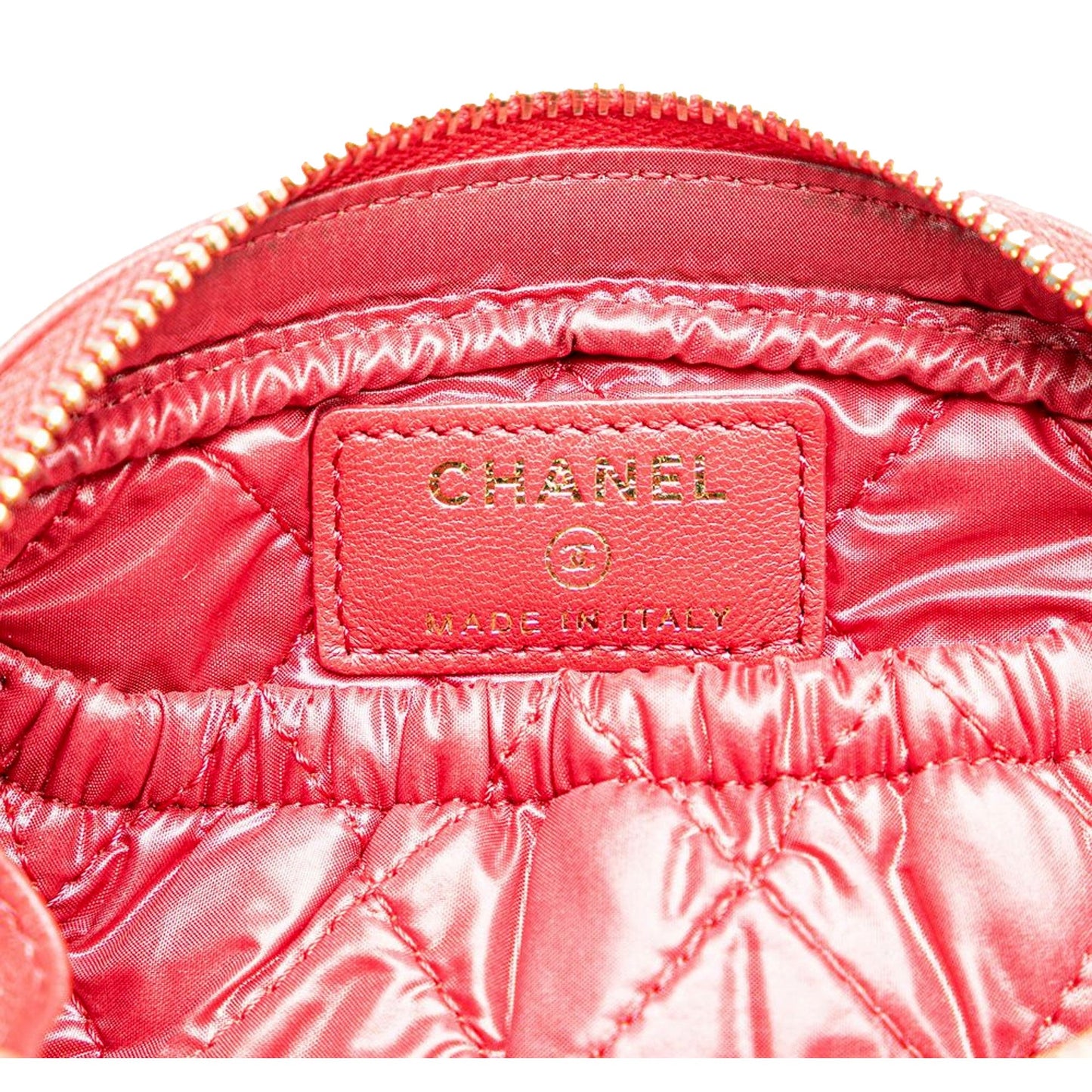 Chanel Lambskin Quilted Small Curvy Pouch Cosmetic Case Pouch Red