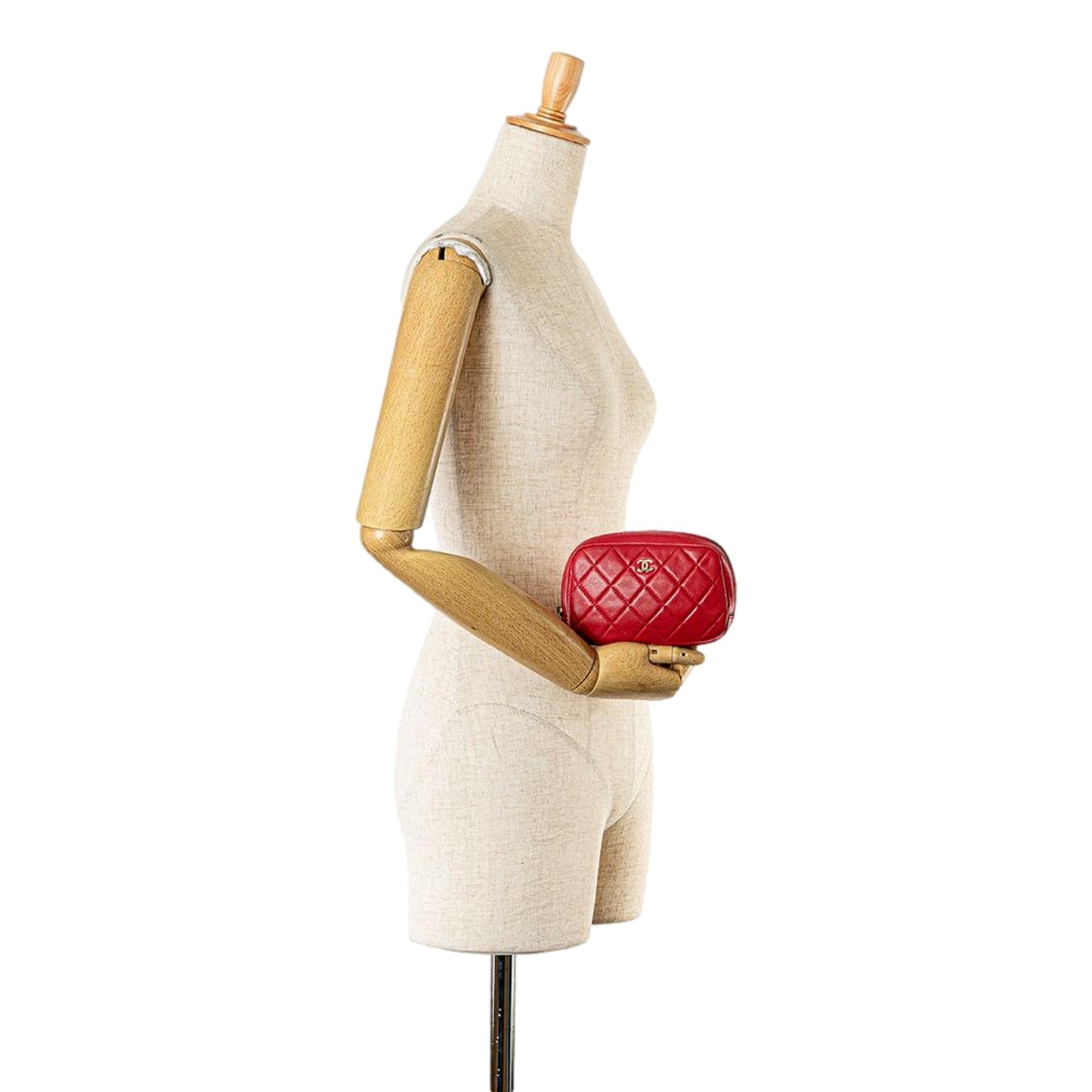 Chanel Lambskin Quilted Small Curvy Pouch Cosmetic Case Pouch Red