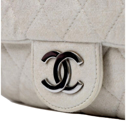 Chanel Shimmer Craie White Jersey Classic Flap Bag