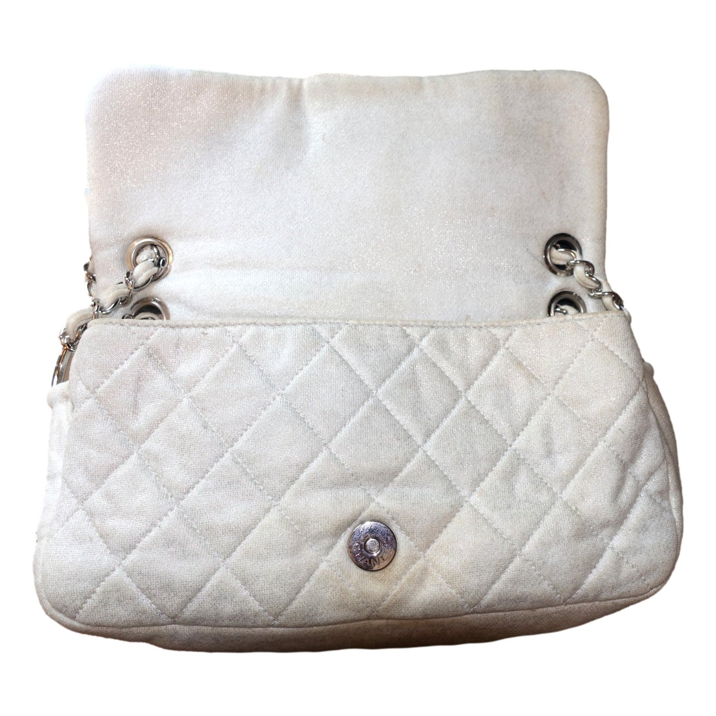 Chanel Shimmer Craie White Jersey Classic Flap Bag