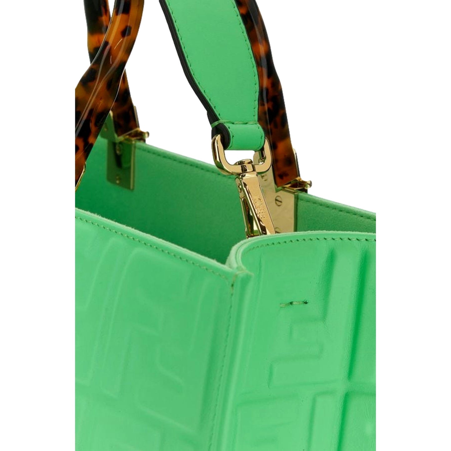 Fendi Sunshine Medium Plexi FF Embossed Leather Tote Edamame Green
