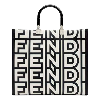 Fendi by Marc Jacobs Sunshine Black White Leather Shopping Bag Tote