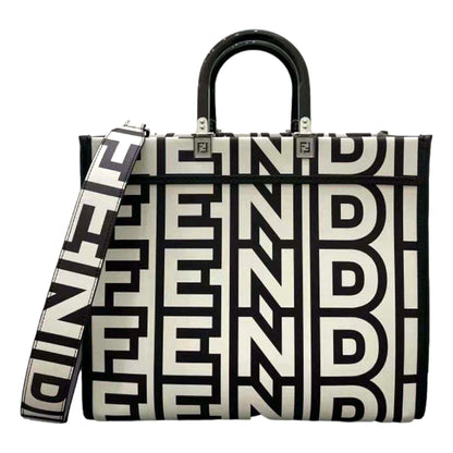 Fendi by Marc Jacobs Sunshine Black White Leather Shopping Bag Tote