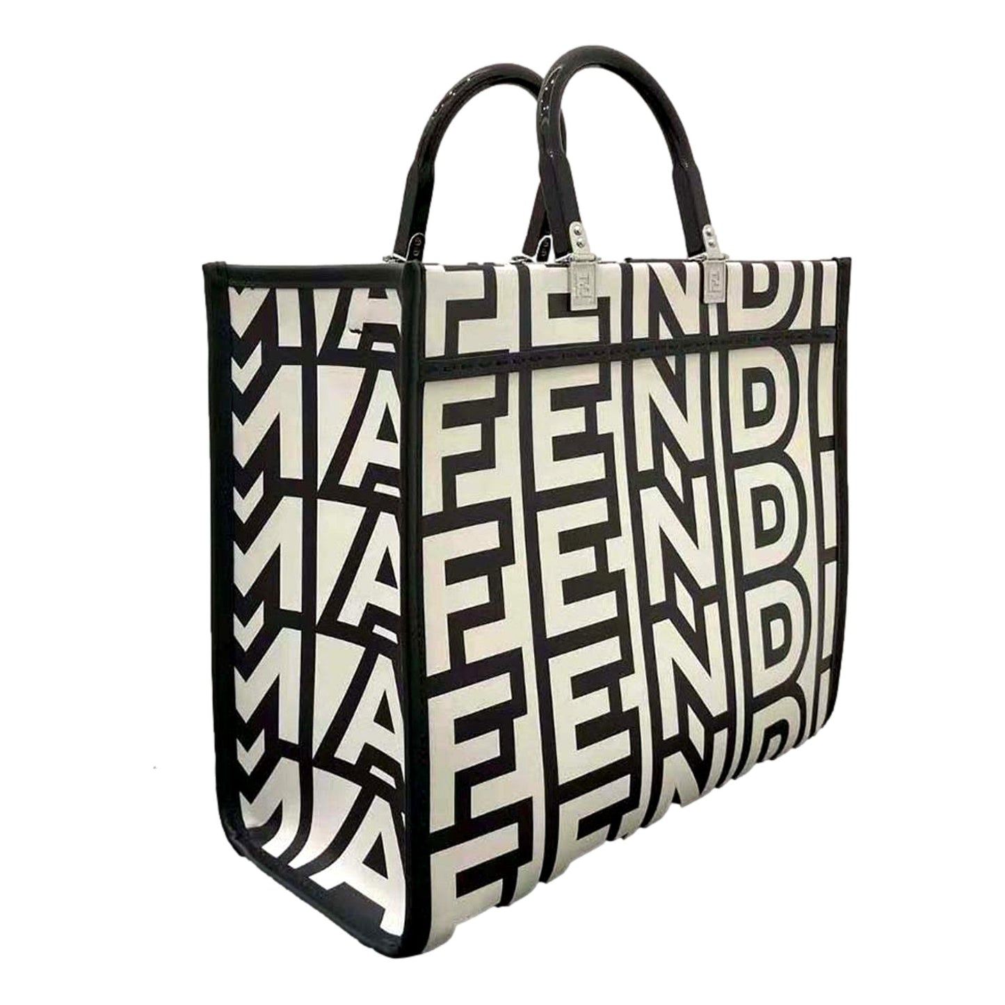 Fendi by Marc Jacobs Sunshine Black White Leather Shopping Bag Tote
