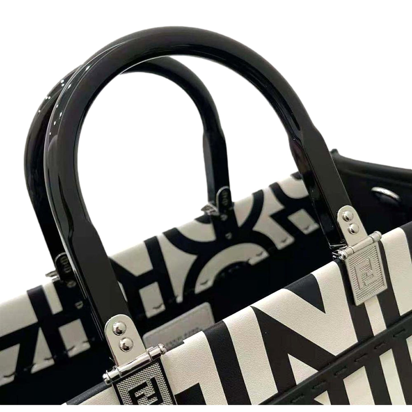 Fendi by Marc Jacobs Sunshine Black White Leather Shopping Bag Tote