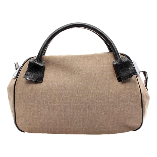 Fendi A-Line Boston Zucca Pattern Beige Jacquard Canvas Leather Bag Large