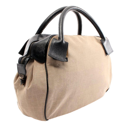 Fendi A-Line Boston Zucca Pattern Beige Jacquard Canvas Leather Bag Large